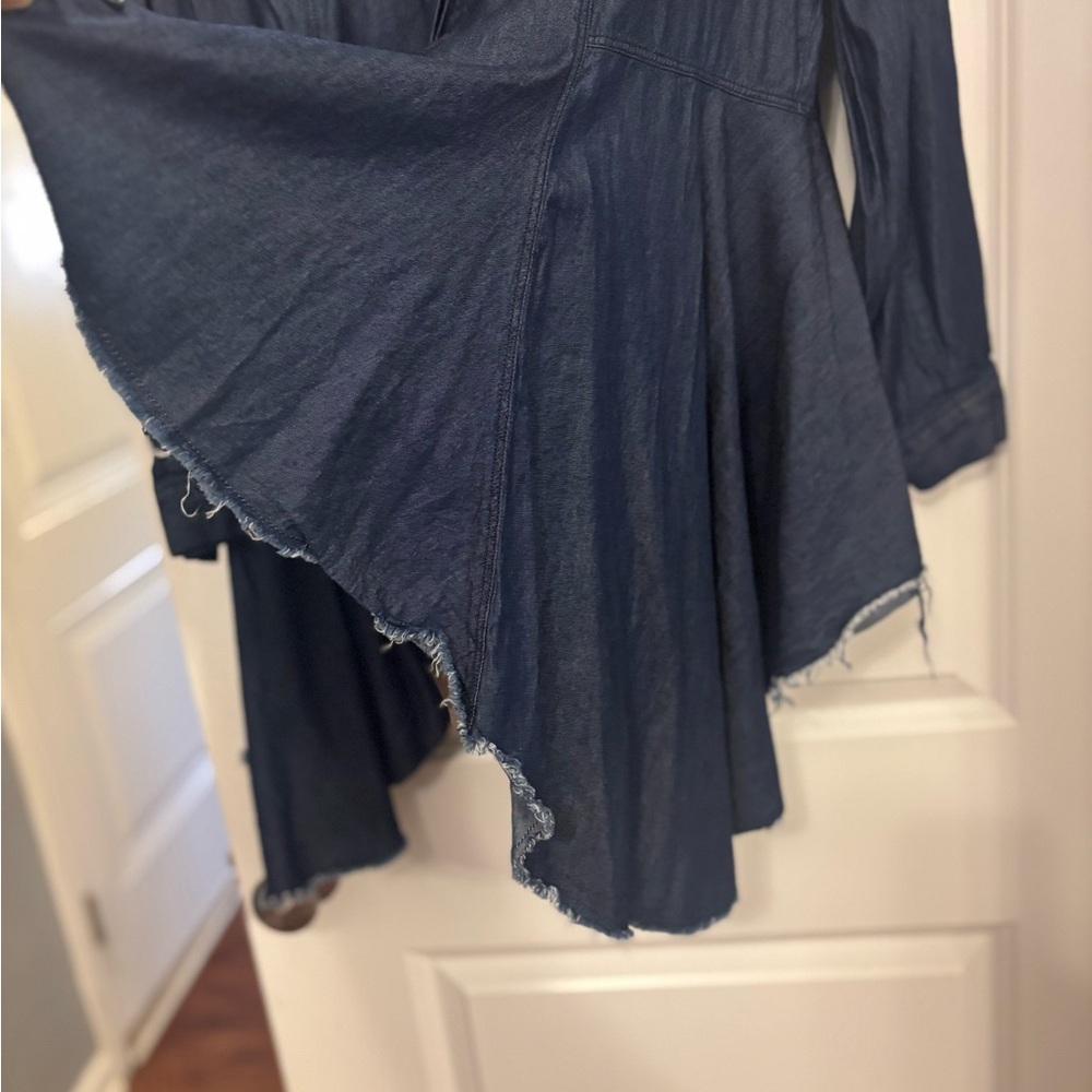 Dark Blue Denim Shirt asymmetrical on sides - Picture 2 of 5